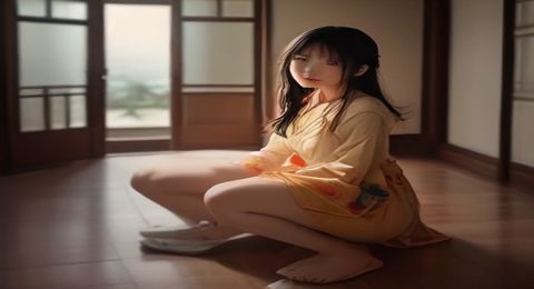 夏美酱福利姬创作者形象展示图，日系清新风格，室内柔光拍摄，画面整洁精致